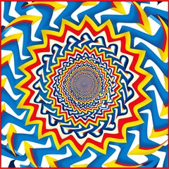 Chromatic Illusion: Optical illusion of shifting colors and patterns that seem to morph and change as you gaze at it. 