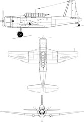 Vultee Vengeance I 3-view-svg vector file.svg