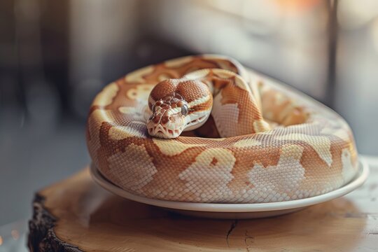 White Ball Python - Sweet and Baked Pastry Snake. Brown Patterned Boa Reptile for Breakfast
