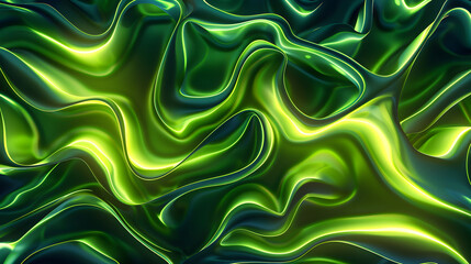 Green abstract background with wavy lines. Three dimensional texture.
