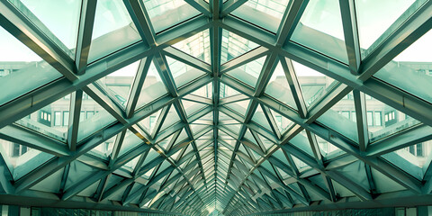 Fototapeta premium A photo depicting a complex lattice of geometric lines and angles in a subdued color palette, offering a minimalist aesthetic