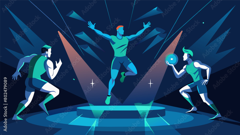 Poster The athletes using holographic projections to create a sense of danger and chaos during their performances causing the audience to panic..