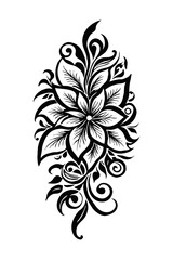 Botanical black and white pattern. For use on tattoos, posters, textiles, T-shirt printing. Generated by Ai