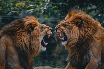 Lions Fighting in a Closeup. Two Wild and Powerful Predators Clashing in Safari Park with Intense