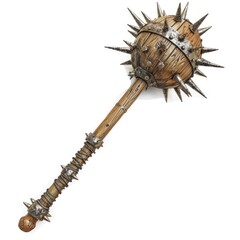 Naklejka premium Mace Weapon on Isolated White Background. 3D Illustration of Retro Weapon with Metal Spikes