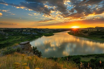 Naklejka premium Majestic Sunset over the River and Wind Canyon in National Park