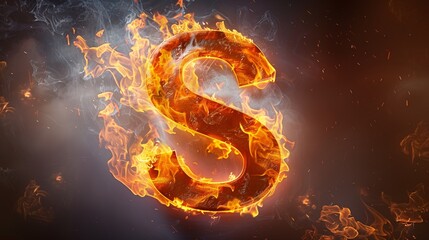 A beautiful Letter S written with Fire isolated on white.