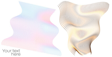 Design elements on white background isolated. Creative art. Abstract wavy stripes. Colors lines created using Blend Tool. Vector illustration EPS10 digital for promotion new product, report cover page