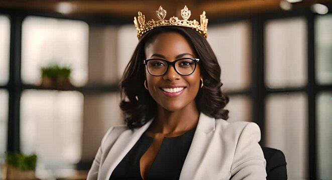 Black Businesswoman with a crown in the office.