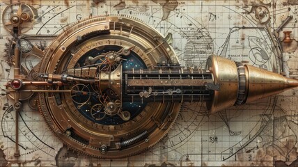 Steampunk interpretations of zodiac signs, illustrated as intricate mechanical devices or inventions