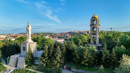 Haskovo Bulgaria Europe drone city view monument Holy Mother of the God