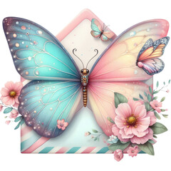 Retro Gilter Flower Butterfly Clipart