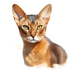 Abyssinian cat. Abyssinian kitten. House cat breed clipart. Watercolor illustration. Generative AI. Detailed illustration.