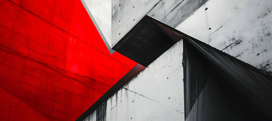 A photograph capturing the essence of modern art with abstract geometric shapes in a high contrast setting of black, white, and red