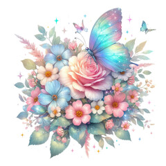 Retro Gilter Flower Butterfly Clipart