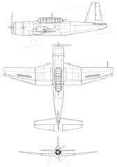 Vultee A-35 Vengeance 3-view-svg vector file