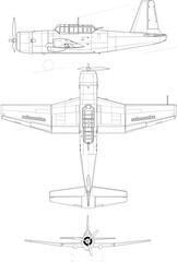 Vultee A-35 Vengeance 3-view-svg vector file.svg