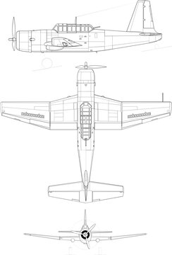 Vultee A-35 Vengeance 3-view-svg vector file.svg