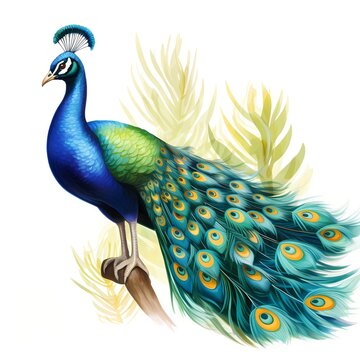 recommend clip art: Peacock. Adorable peacock clipart. Watercolor illustration. Generative AI. Detailed illustration.
