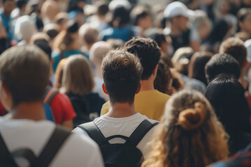 Obraz premium A large gathering of people at a public event with focus on the crowd's density and individual anonymity