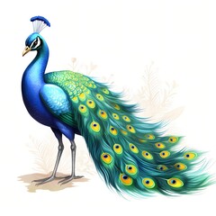 Obraz premium Peacock. Adorable peacock clipart. Watercolor illustration. Generative AI. Detailed illustration.