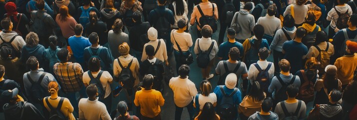 Aerial shot capturing a multicolored and multicultural array of individuals blending in a crowd expressing the diversity of society Can symbolize unity or population