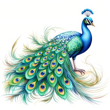 recommend clip art: Peacock. Adorable peacock clipart. Watercolor illustration. Generative AI. Detailed illustration.