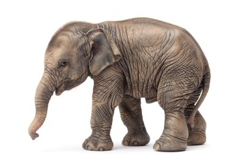 Obraz premium Cute baby Elephant isolated on a white background. Adorable Elephant standing alone. Concept of wildlife, animal portraits, and conservation.