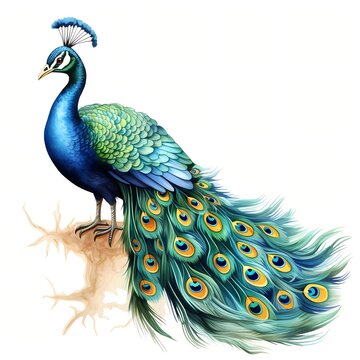 recommend clip art: Peacock. Adorable peacock clipart. Watercolor illustration. Generative AI. Detailed illustration.