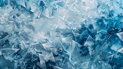 A photograph featuring a tessellation of triangles in icy blue and white, suggesting a frozen landscape