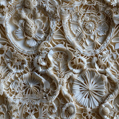 Seamless pattern of floral embroidery, beige and white