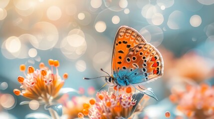 Orange butterfly (lpararge aegeria tircis) foraging on centrenthus flowers - obrazy, fototapety, plakaty