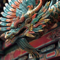 Flamboyant Feathered Serpent Statue: A Stylistic Art Piece of Dragon from China with Peacock Design
