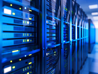 server room with neon light with text space