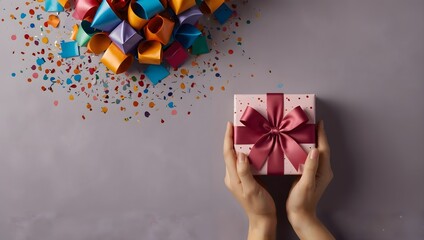 Feierliche Geschenkübergabe mit farbenfrohem Konfetti
