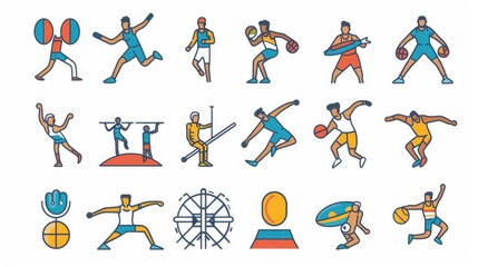A series of sports icons are shown in various poses