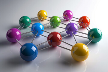 Obraz premium Social network concept, Communication and connection concept with color spheres connected by wires