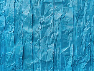 Bright Blue Crepe Paper Texture. Vertical Lines Background with Crumpled and Wrinkled Effect