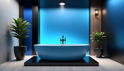Modern dark stylish bathroom interior with decortaive plant glass and other objects 3D Rendering