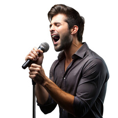 Passionate Male Vocalist Performing Solo in a Studio Setting on Transparent Background