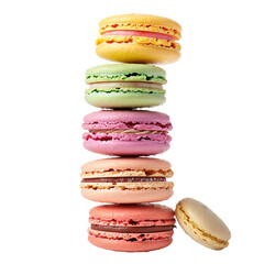 Stacked macarons isolated on white or transparent background