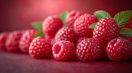 An arrangement of fresh sweet red raspberries representing a healthy diet as a background