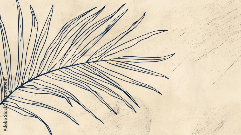 Poster a minimalistic line drawing of a palm leaf with intricate details signifying the beauty in simplicit