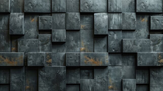 A seamless realistic texture of three-dimensional black lattice tiles on a gray concrete background.