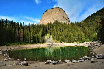 Mirror Lake with Big Beehive in Banff National Park, accessed via hiking trail from Lake Louise...