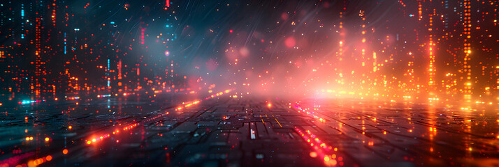 Obraz premium Cyber Cityscape Nightfall - Futuristic Technology Concept Illustration