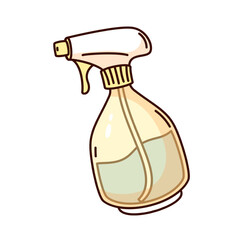 Groovy cartoon spray bottle with sprinkler for gardening. Funny retro plastic sprayer bottle for water and pesticides, home garden tool mascot, cartoon sticker of 70s 80s style vector illustration