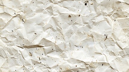 A close-up image of crumpled paper with creases and speckles on a white background, perfect for a...
