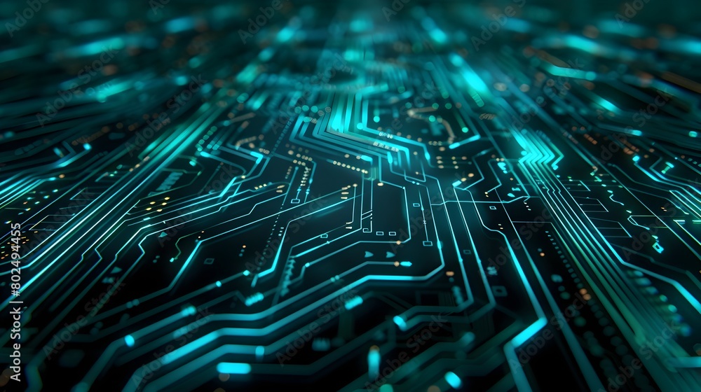 Poster abstract background with circuit board lines and glowing elements on black, technology concept ,8k, 