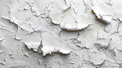 A textured background of cracked and peeling white paint on a surface offering a concept of decay and old age. 